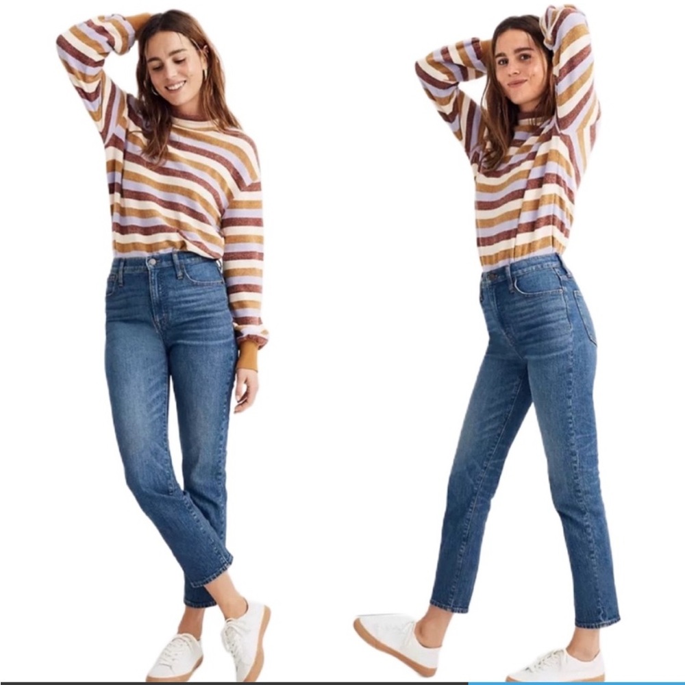 Madewell Classic Straight Jean Tapered Mom Stretch‎ Denim Jeans medium blue 28